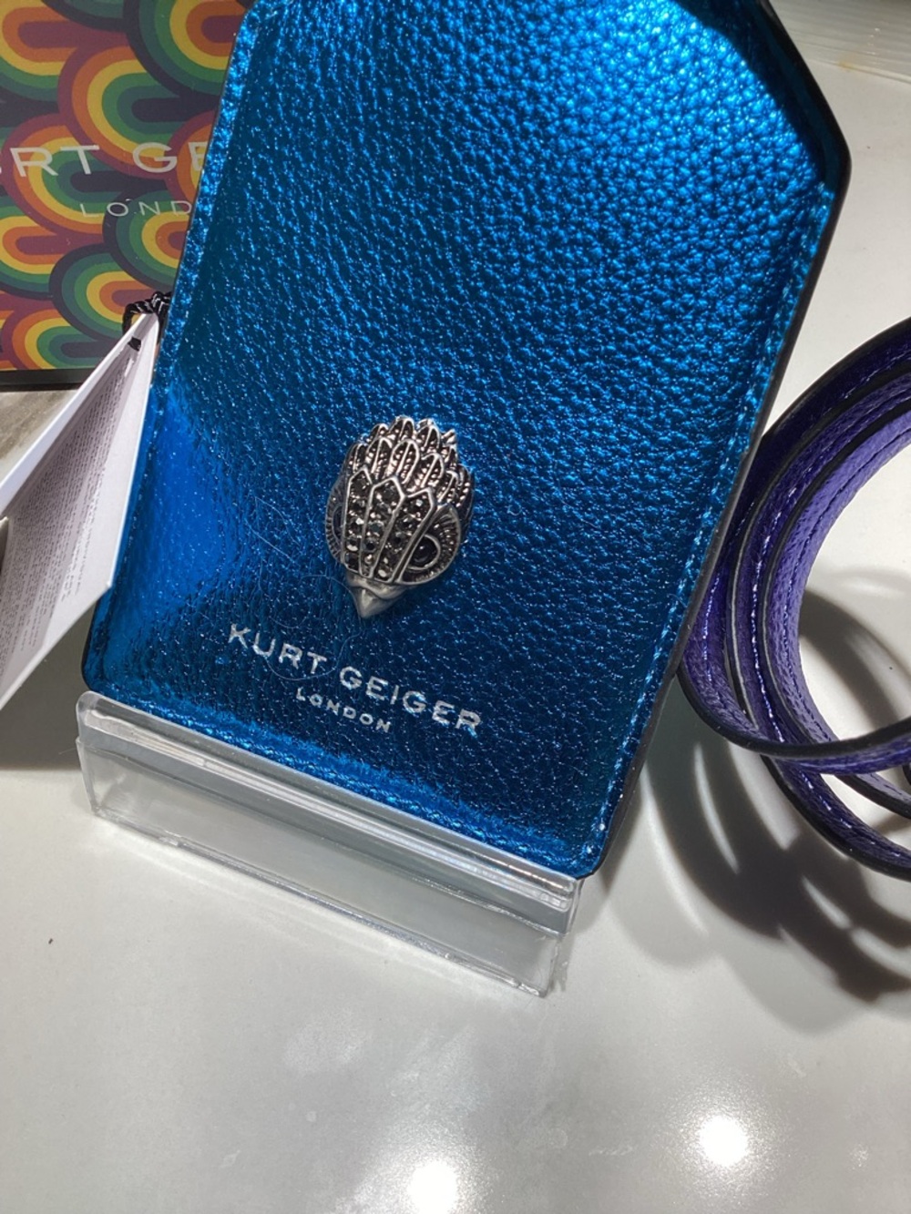 Kurt Geiger Metallic Blue, multi Southbank Tag LANYARD NWT - Picture 2 of 5